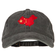 China Flag Map Embroidered Washed Cotton Twill Cap