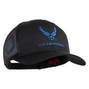 US Air Force with Wing Embroidered Solid Cotton Mesh Cap - Black OSFM