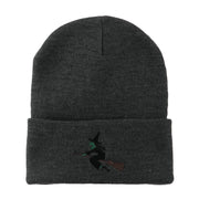 Halloween Witch Flying on a Broom Stick Embroidered Long Beanie