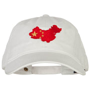 China Flag Map Embroidered Washed Cotton Twill Cap