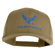 US Air Force with Wing Embroidered Solid Cotton Mesh Cap - Khaki OSFM