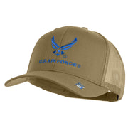 US Air Force with Wing Embroidered Solid Cotton Mesh Cap - Khaki OSFM