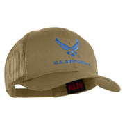 US Air Force with Wing Embroidered Solid Cotton Mesh Cap - Khaki OSFM