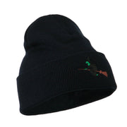 Halloween Witch Flying on a Broom Stick Embroidered Long Beanie