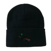 Halloween Witch Flying on a Broom Stick Embroidered Long Beanie