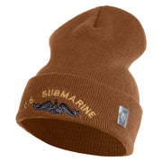US Submarine Symbol Embroidered 12 inch Cuffed Knit YP Long Beanie - Caramel OSFM
