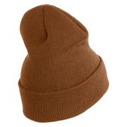 US Submarine Symbol Embroidered 12 inch Cuffed Knit YP Long Beanie - Caramel OSFM