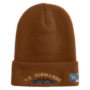 US Submarine Symbol Embroidered 12 inch Cuffed Knit YP Long Beanie - Caramel OSFM