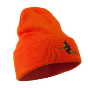 Halloween Witch Flying on a Broom Stick Embroidered Long Beanie