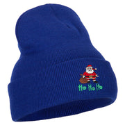 Ho Ho Ho Santa Embroidered Long Knitted Beanie