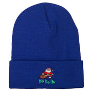 Ho Ho Ho Santa Embroidered Long Knitted Beanie