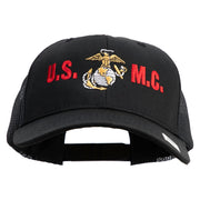 USMC Design Embroidered 6 Panel Structured Cotton Twill Mesh Cap Made in USA - Black OSFM