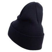 Licensed Made in USA Navy Veteran Flag Symbol Embroidered 12 Inch Solid Knit Cuff Long Beanie - Navy OSFM