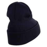 Licensed Made in USA Navy Veteran Flag Symbol Embroidered 12 Inch Solid Knit Cuff Long Beanie - Navy OSFM