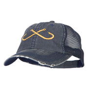 Fishing Crossed Fishhooks Embroidered Low Profile Cotton Mesh Cap