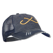 Fishing Crossed Fishhooks Embroidered Low Profile Cotton Mesh Cap