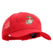 USMC Design Embroidered 6 Panel Structured Cotton Twill Mesh Cap Made in USA - Red OSFM