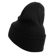 Licensed Made in USA Navy Veteran Flag Symbol Embroidered 12 Inch Solid Knit Cuff Long Beanie - Black OSFM