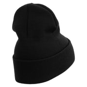 Licensed Made in USA Navy Veteran Flag Symbol Embroidered 12 Inch Solid Knit Cuff Long Beanie - Black OSFM