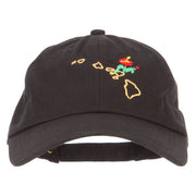 Hawaii Hibiscus with Map Embroidered Unstructured Washed Cap