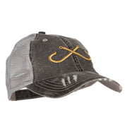 Fishing Crossed Fishhooks Embroidered Low Profile Cotton Mesh Cap