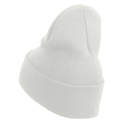 Licensed Made in USA Navy Veteran Flag Symbol Embroidered 12 Inch Solid Knit Cuff Long Beanie - White OSFM