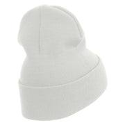 Licensed Made in USA Navy Veteran Flag Symbol Embroidered 12 Inch Solid Knit Cuff Long Beanie - White OSFM