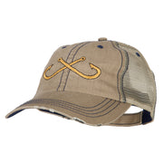 Fishing Crossed Fishhooks Embroidered Low Profile Cotton Mesh Cap