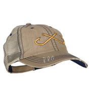 Fishing Crossed Fishhooks Embroidered Low Profile Cotton Mesh Cap