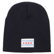 Chicago City Flag Embroidered 8 Inch Knitted Short Beanie