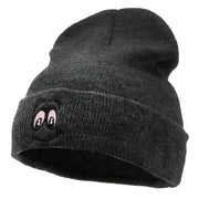 High Smile Eyes Embroidered 12 Inch Long Kintted Beanie