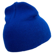 Wild Boar Illustration Embroidered 8 Inch Solid Knit Short Beanie Made in USA - Royal-Blue OSFM