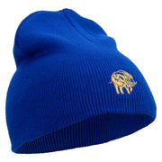 Wild Boar Illustration Embroidered 8 Inch Solid Knit Short Beanie Made in USA - Royal-Blue OSFM