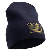 Licensed Made in USA Navy Veteran Flag Symbol Embroidered 8 Inch Solid Knit Short Beanie - Navy OSFM