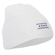 Chicago City Flag Embroidered 8 Inch Knitted Short Beanie