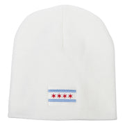 Chicago City Flag Embroidered 8 Inch Knitted Short Beanie