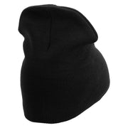 Licensed Made in USA Navy Veteran Flag Symbol Embroidered 8 Inch Solid Knit Short Beanie - Black OSFM