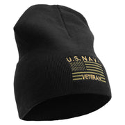 Licensed Made in USA Navy Veteran Flag Symbol Embroidered 8 Inch Solid Knit Short Beanie - Black OSFM