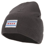 Chicago City Flag Embroidered 8 Inch Knitted Short Beanie