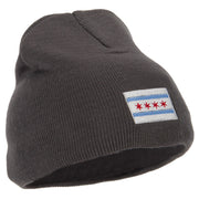 Chicago City Flag Embroidered 8 Inch Knitted Short Beanie