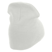 Licensed Made in USA Navy Veteran Flag Symbol Embroidered 8 Inch Solid Knit Short Beanie - White OSFM