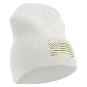 Licensed Made in USA Navy Veteran Flag Symbol Embroidered 8 Inch Solid Knit Short Beanie - White OSFM