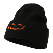 Halloween Jack o Lantern Face Embroidered Long Beanie