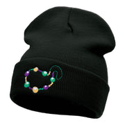 Mardi Gras Beads Embroidered Long Beanie