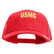USMC Semper Fi Embroidered 6 Panel Structured Cotton Twill Mesh Cap Made in USA - Red OSFM