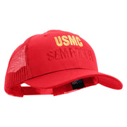 USMC Semper Fi Embroidered 6 Panel Structured Cotton Twill Mesh Cap Made in USA - Red OSFM