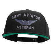 Licensed Army Aviator Veteran Embroidered 5 Panel Flat Bill Twill Snapback Solid Cap - Black OSFM