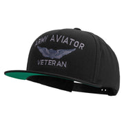 Licensed Army Aviator Veteran Embroidered 5 Panel Flat Bill Twill Snapback Solid Cap - Black OSFM