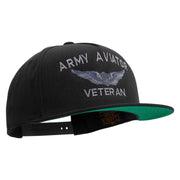 Licensed Army Aviator Veteran Embroidered 5 Panel Flat Bill Twill Snapback Solid Cap - Black OSFM