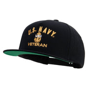 Licensed Navy USN Veteran Embroidered 5 Panel Flat Bill Twill Snapback Solid Cap - Black OSFM